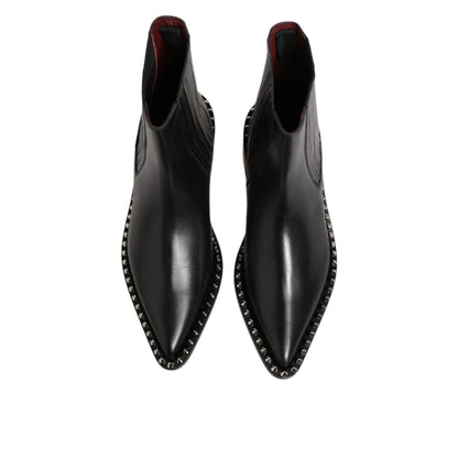 Dolce & Gabbana Black Leather Studded Men Short Boots Shoes
