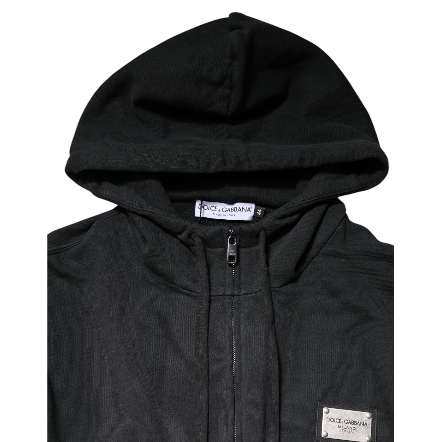 Dolce & Gabbana Black Logo Full Zip Hooded Men Sweatshirt Sweater