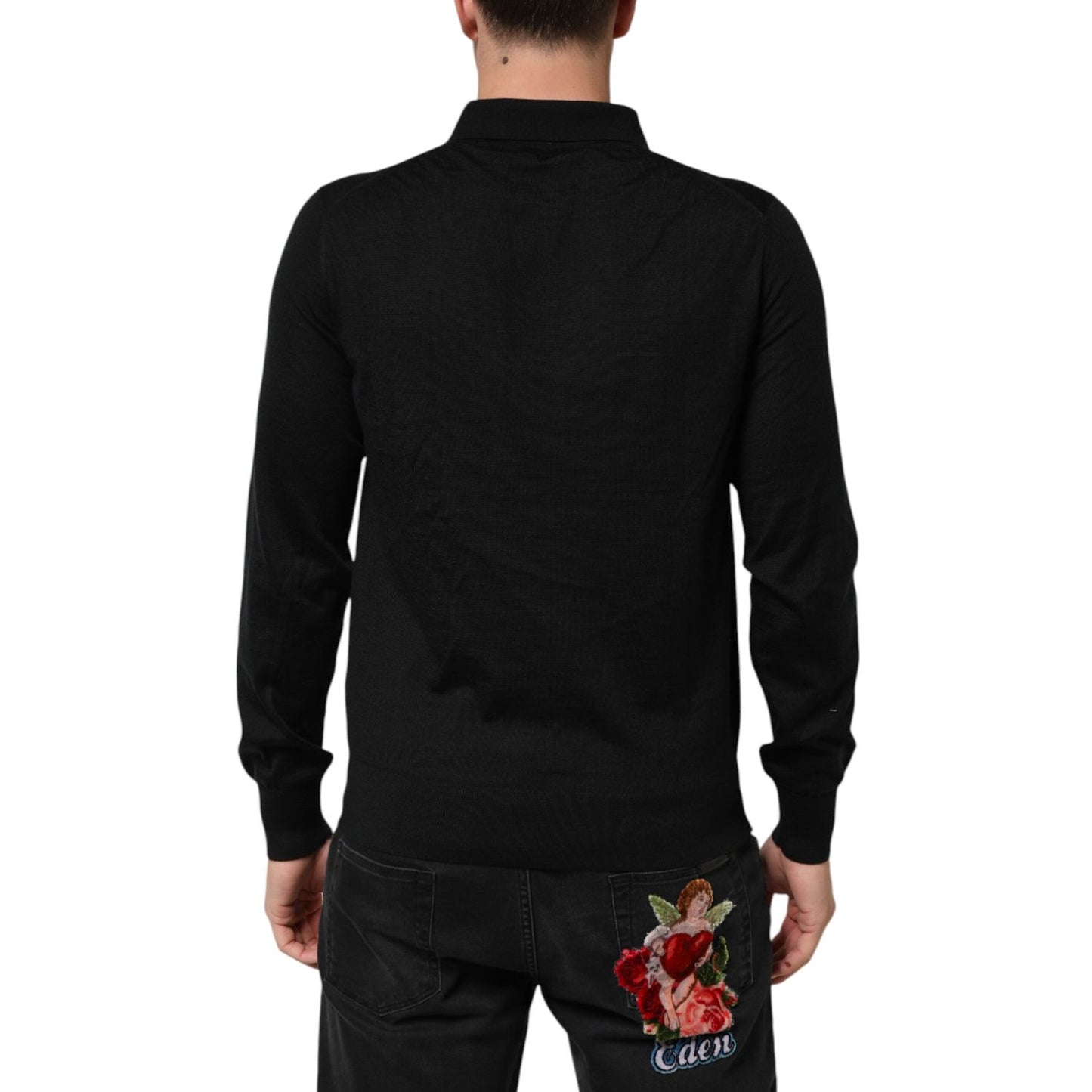 Dolce & Gabbana Black Logo Patch Collared Pullover Sweater
