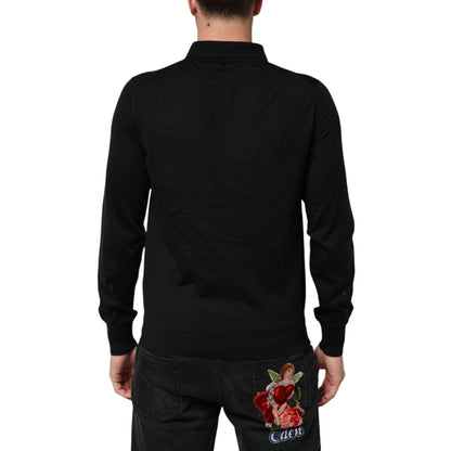 Dolce & Gabbana Black Logo Patch Collared Pullover Sweater