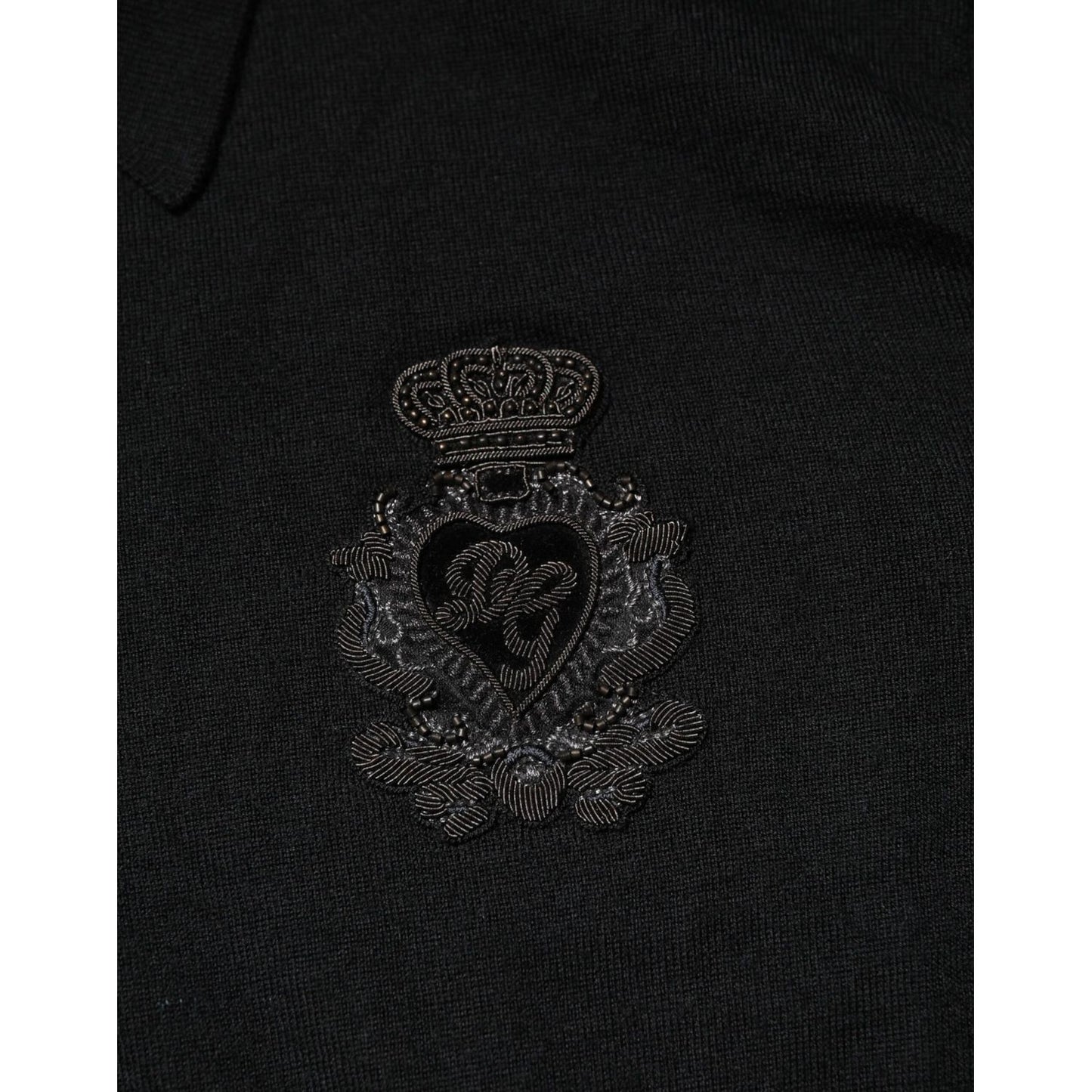 Dolce & Gabbana Black Logo Patch Collared Pullover Sweater
