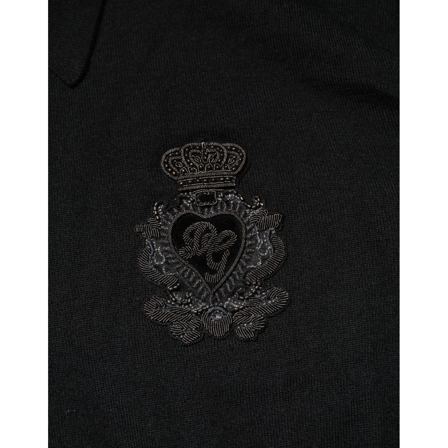 Dolce & Gabbana Black Logo Patch Collared Pullover Sweater
