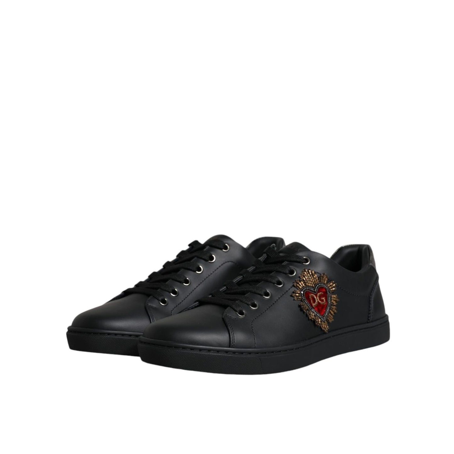 Dolce & Gabbana Black London Sacred Heart Men Sneakers Shoes with calf leather and rubber sole.