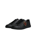 Dolce & Gabbana Black London Sacred Heart Men Sneakers Shoes with calf leather and rubber sole.