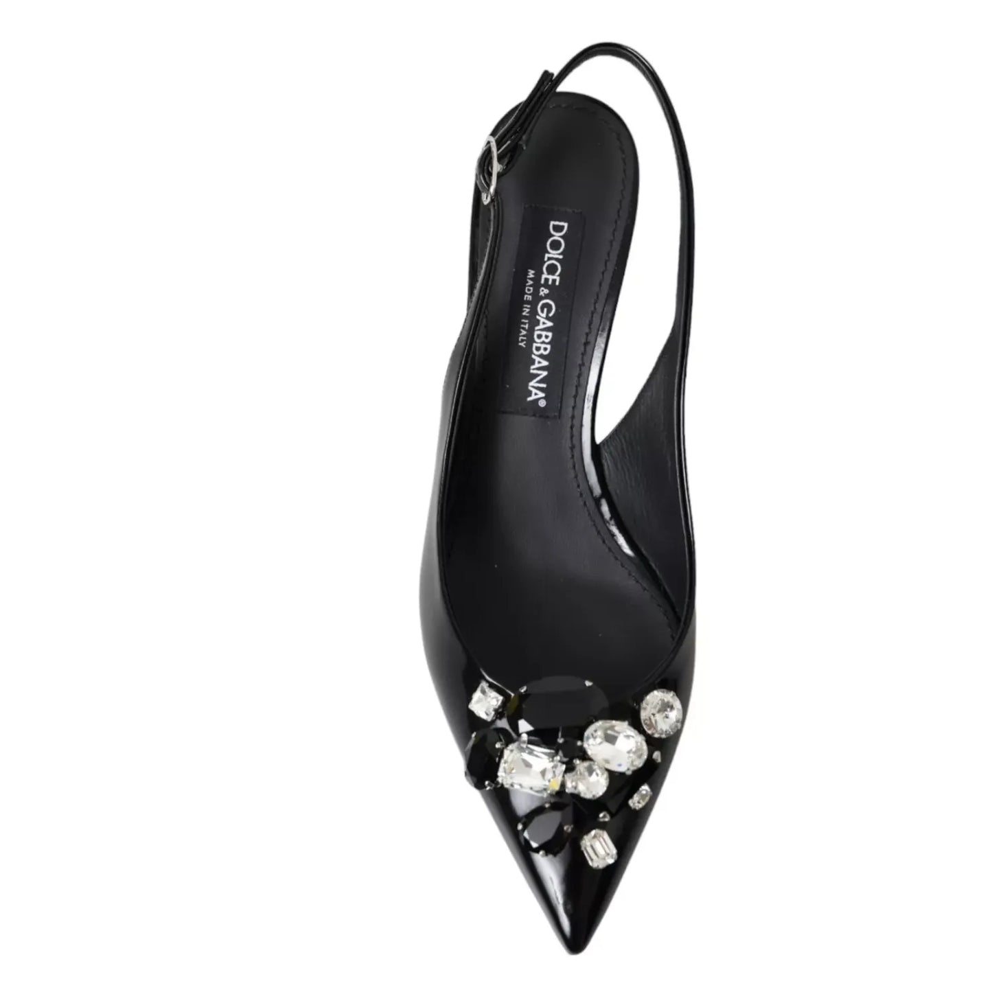 Dolce & Gabbana Black Patent Leather Crystal Slingback Shoes