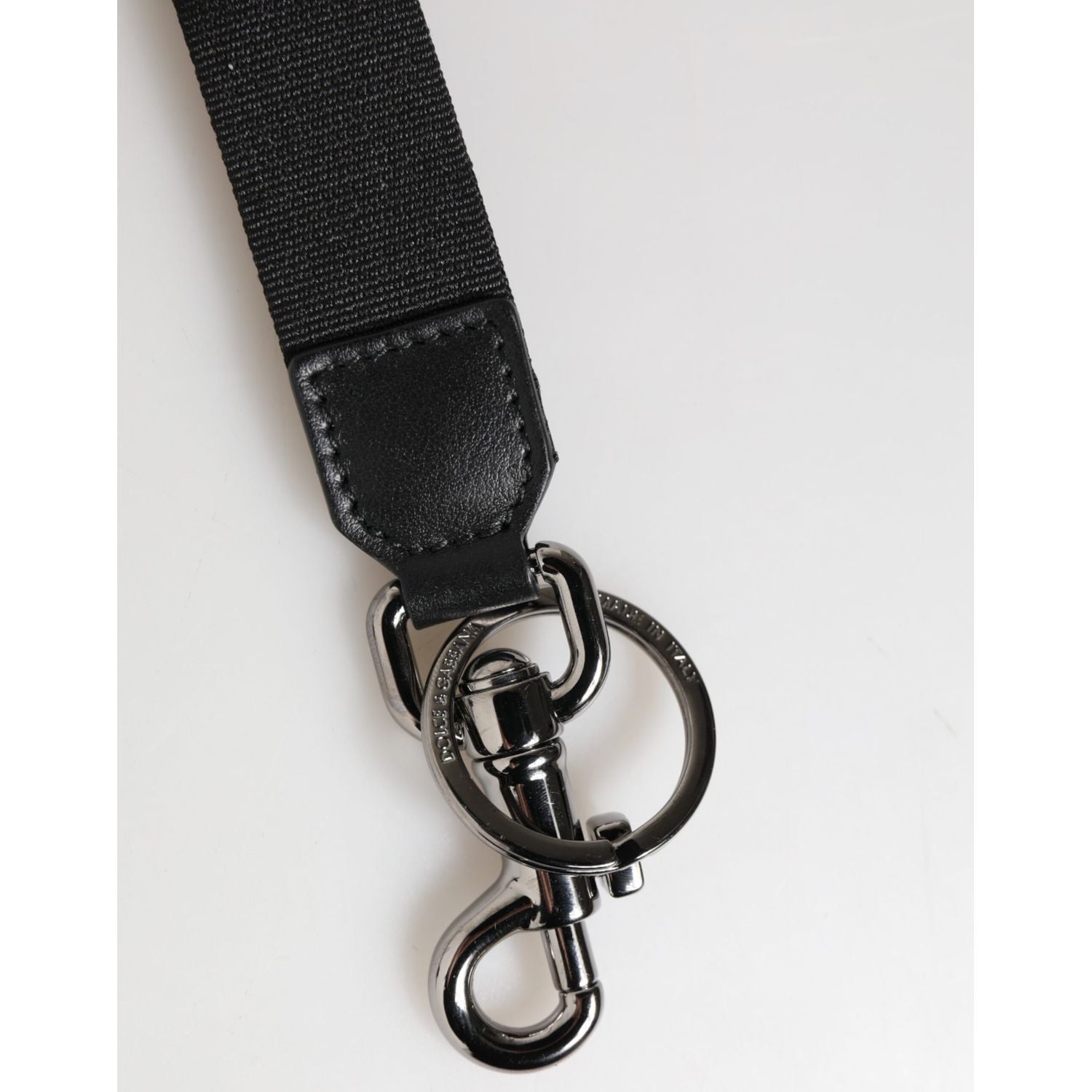 Dolce & Gabbana Black Red Logo Polyester Brass Holder Keychain Keyring