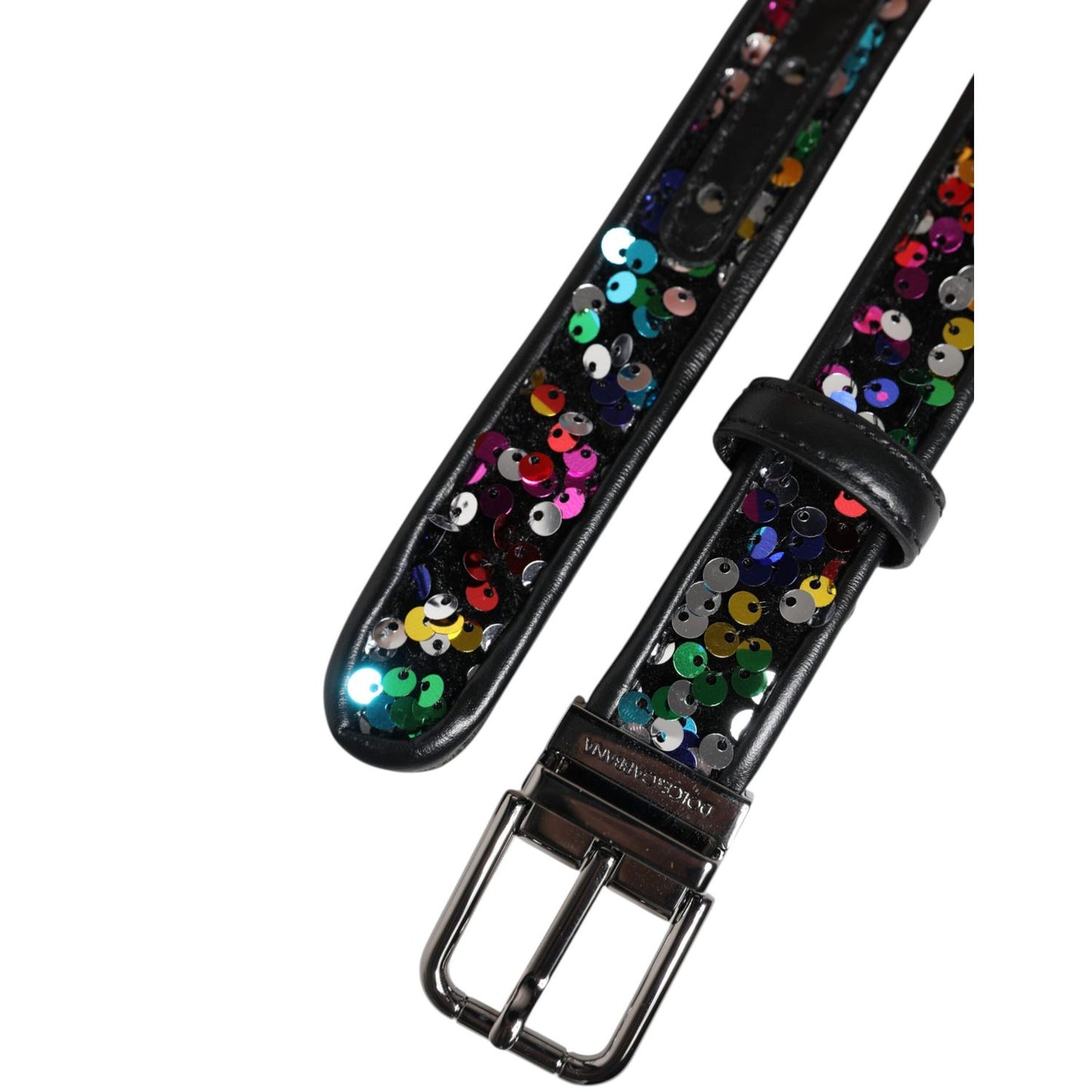Dolce & Gabbana Black Sequin Embellished Metal Buckle Belt
