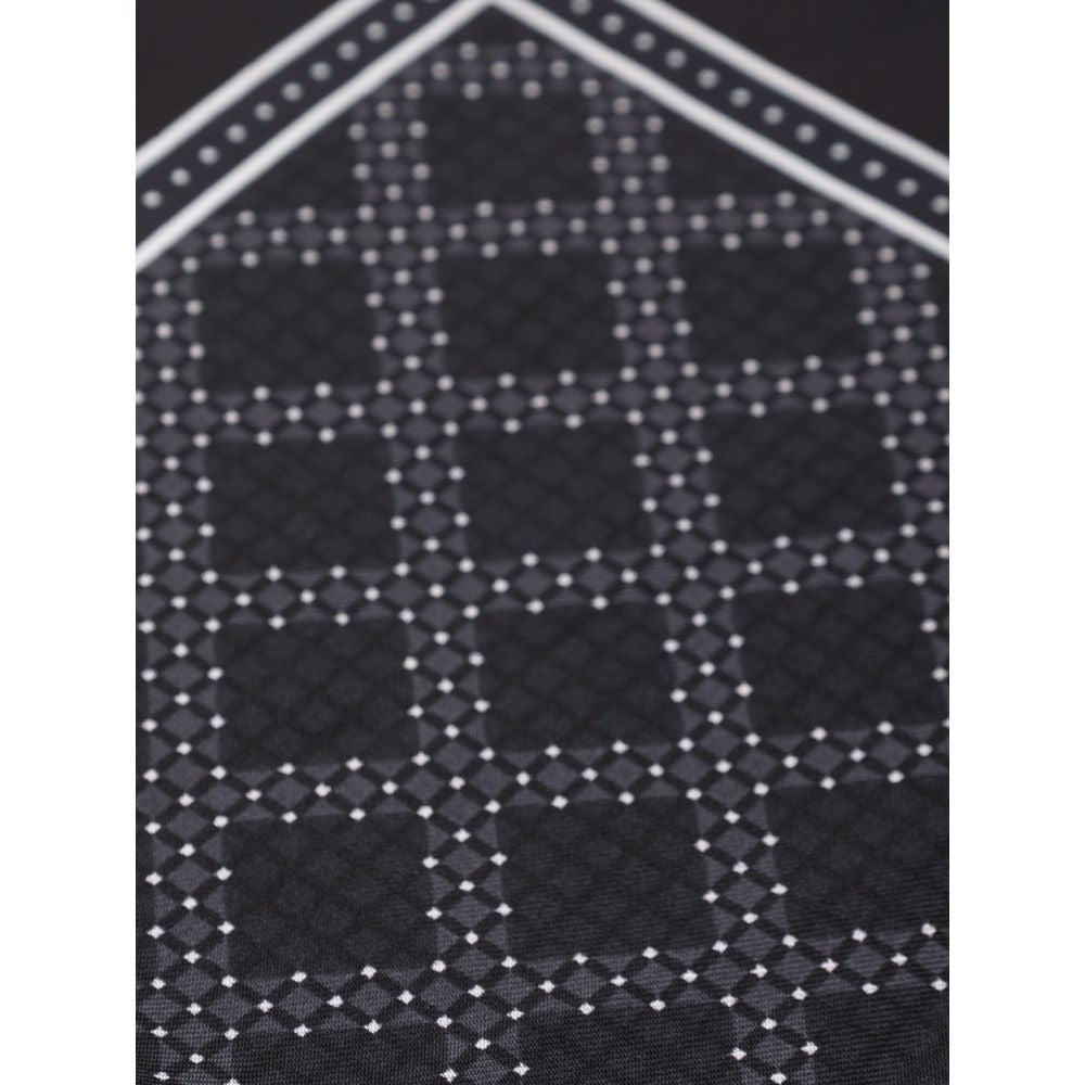Dolce & Gabbana Black Silk Pocket Square with geometric print design, luxury accessory, made in Italy, exclusive handmade.