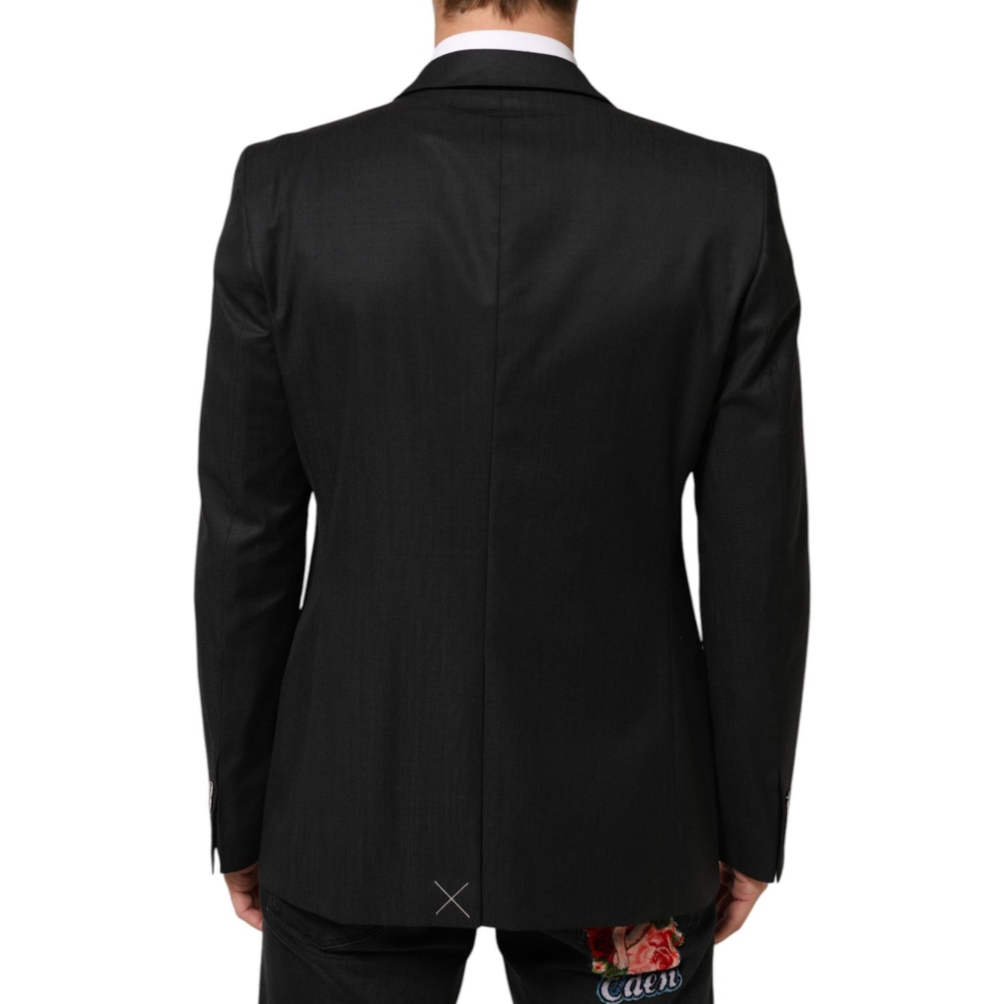 Dolce & Gabbana Black Single Breasted Men Coat MARTINI Blazer, back view, slim fit, virgin wool, three pockets, logo details, Italy