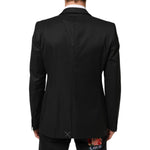 Dolce & Gabbana Black Single Breasted Men Coat MARTINI Blazer, back view, slim fit, virgin wool, three pockets, logo details, Italy