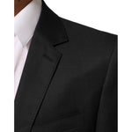 Dolce & Gabbana Black Single Breasted Men Coat MARTINI Blazer, slim fit, showcasing jacket lapel detail, made in Italy.