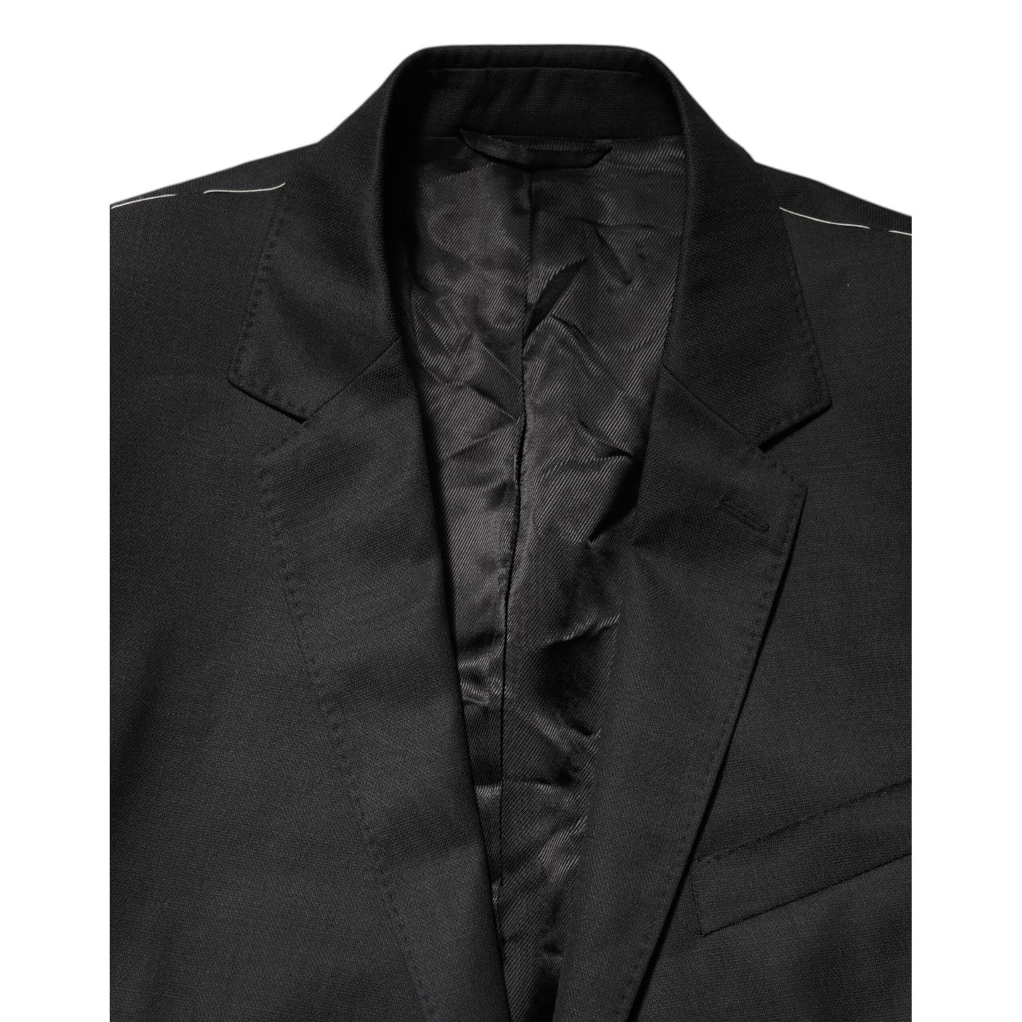 Dolce & Gabbana Black Single Breasted Men Coat MARTINI Blazer showing front detail with slim fit design.