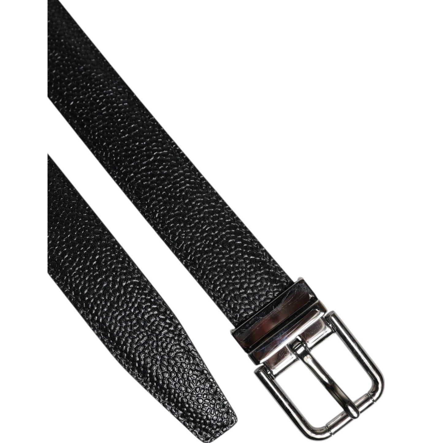 Dolce & Gabbana Black Textured Leather Silver Metal Buckle Men Belt