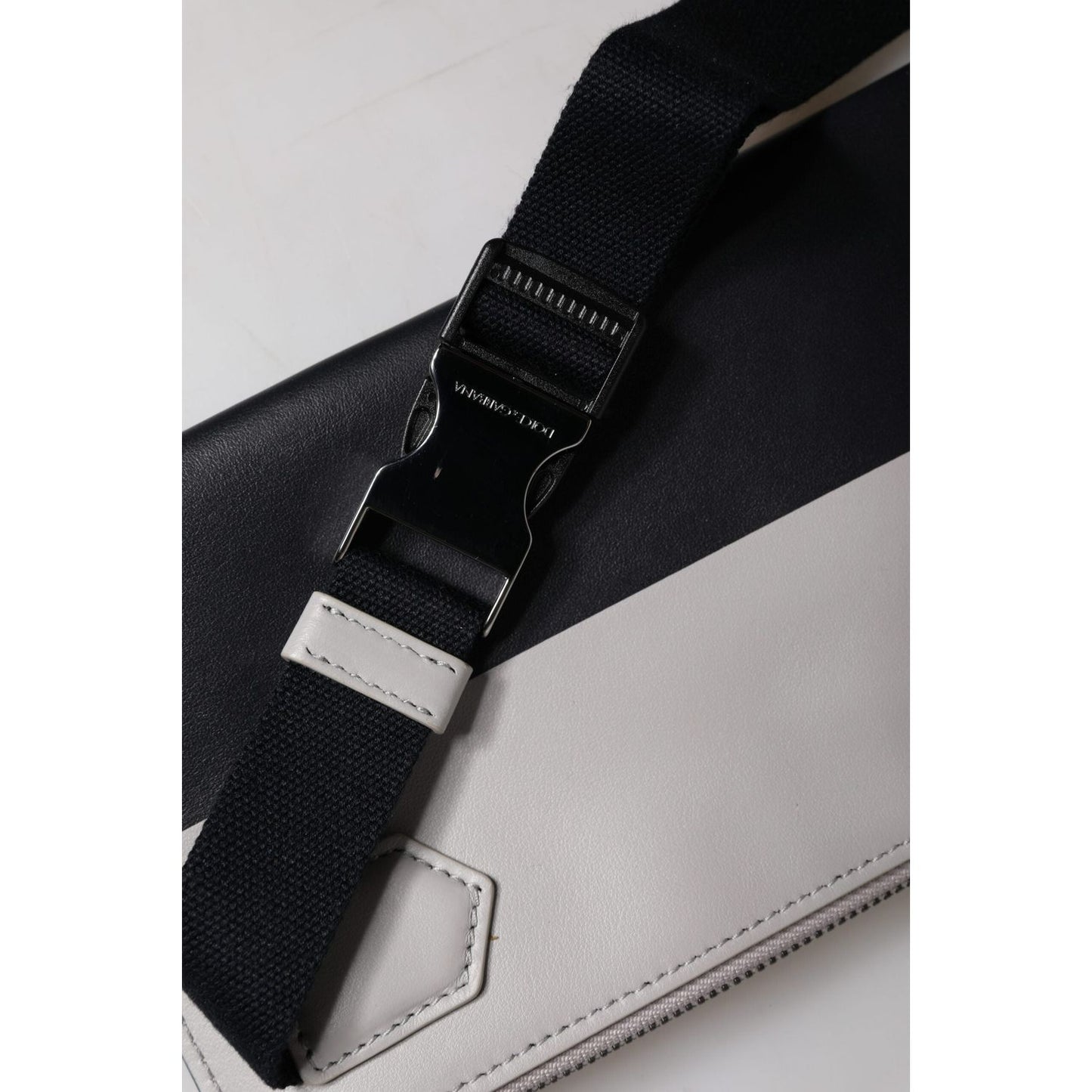 Dolce & Gabbana Black White Leather Logo Embossed Crossbody Bag BAG4290
