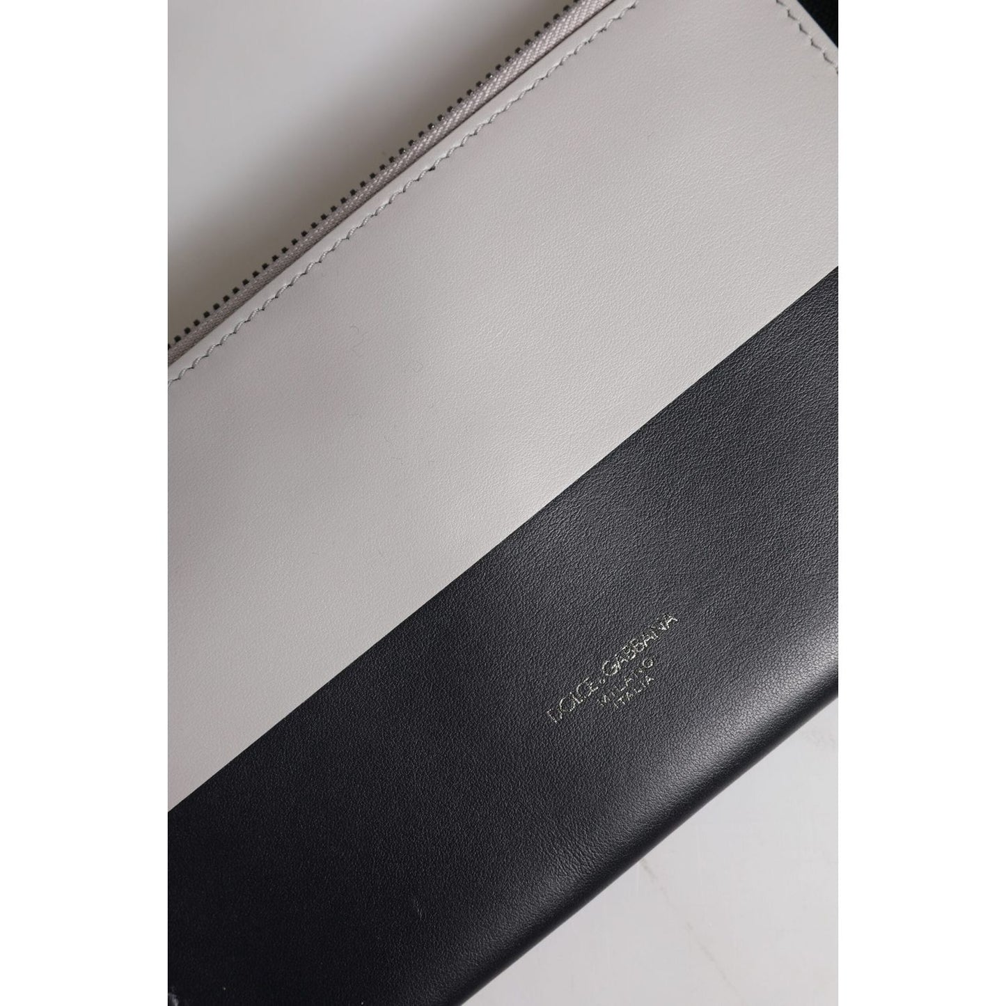 Dolce & Gabbana Black White Leather Logo Embossed Crossbody Bag BAG4290