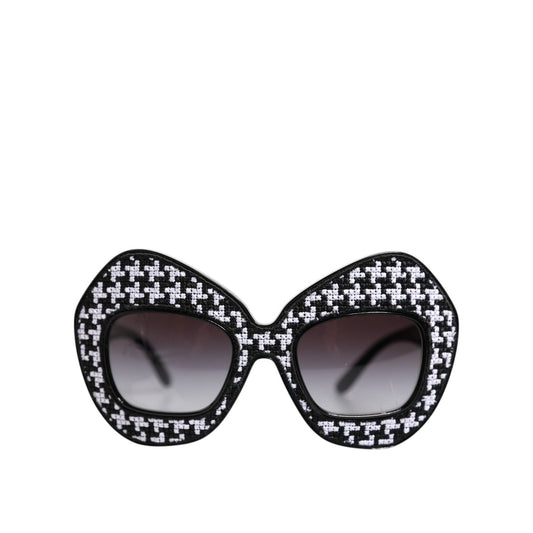 Dolce & Gabbana Black White PIED DE POULE Print Oversized Shades Sunglasses