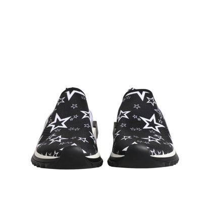 Dolce & Gabbana Black White Sorrento Low Top Sneakers Shoes with star design, rubber sole, made in Italy.