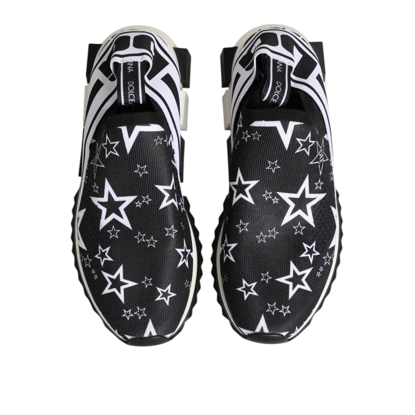 Dolce & Gabbana Black White Sorrento Low Top Sneakers Shoes with star pattern and logo details.