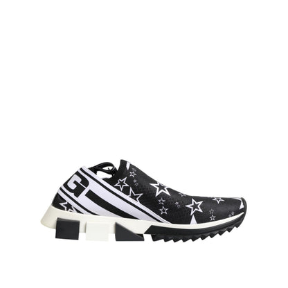 Dolce & Gabbana Black White Sorrento Low Top Sneakers Shoes, showcasing exclusive design with star pattern, high craftsmanship, and logo details.