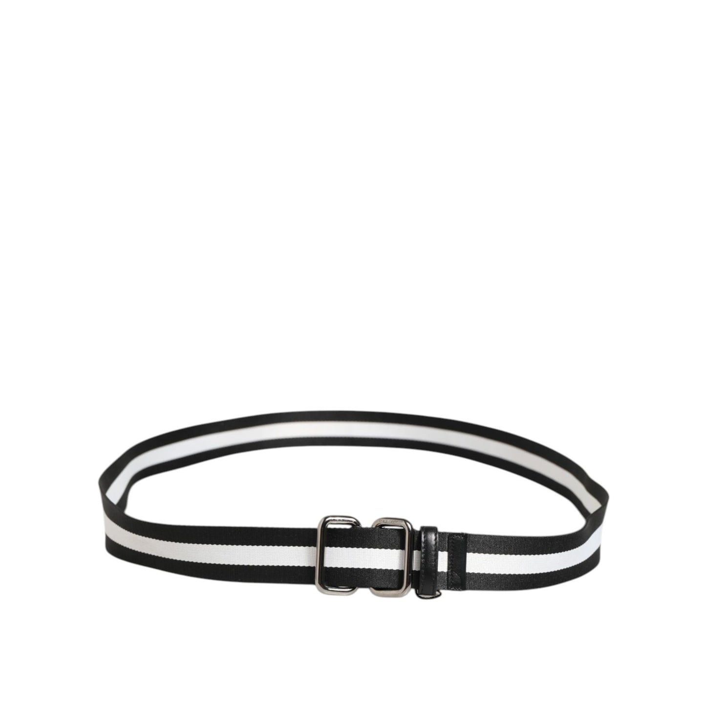 Dolce & Gabbana Black White Striped Logo Metal Buckle Belt