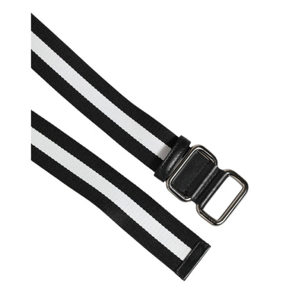 Dolce & Gabbana Black White Striped Metal Buckle Men Belt