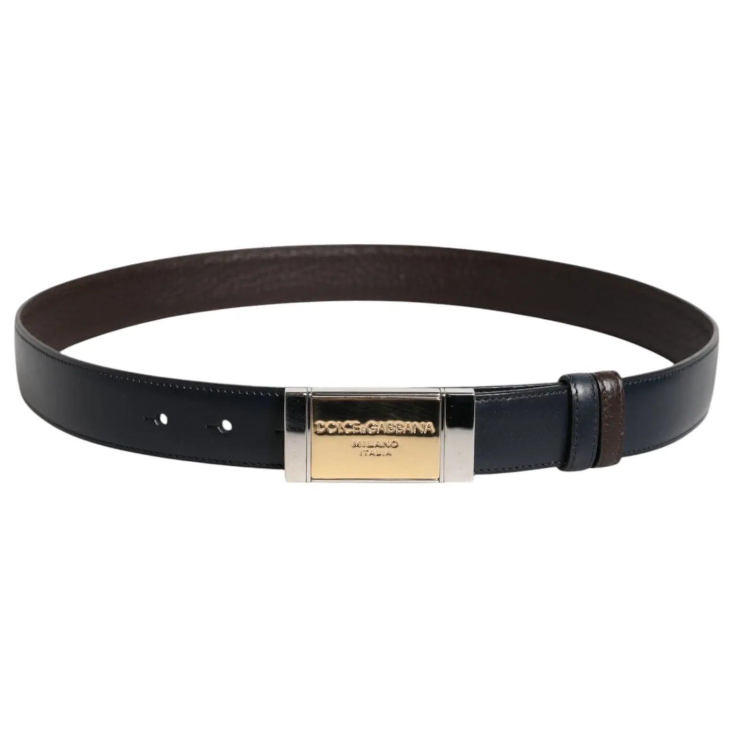 Dolce & Gabbana Blue Brown Leather Buckle Reversible Belt