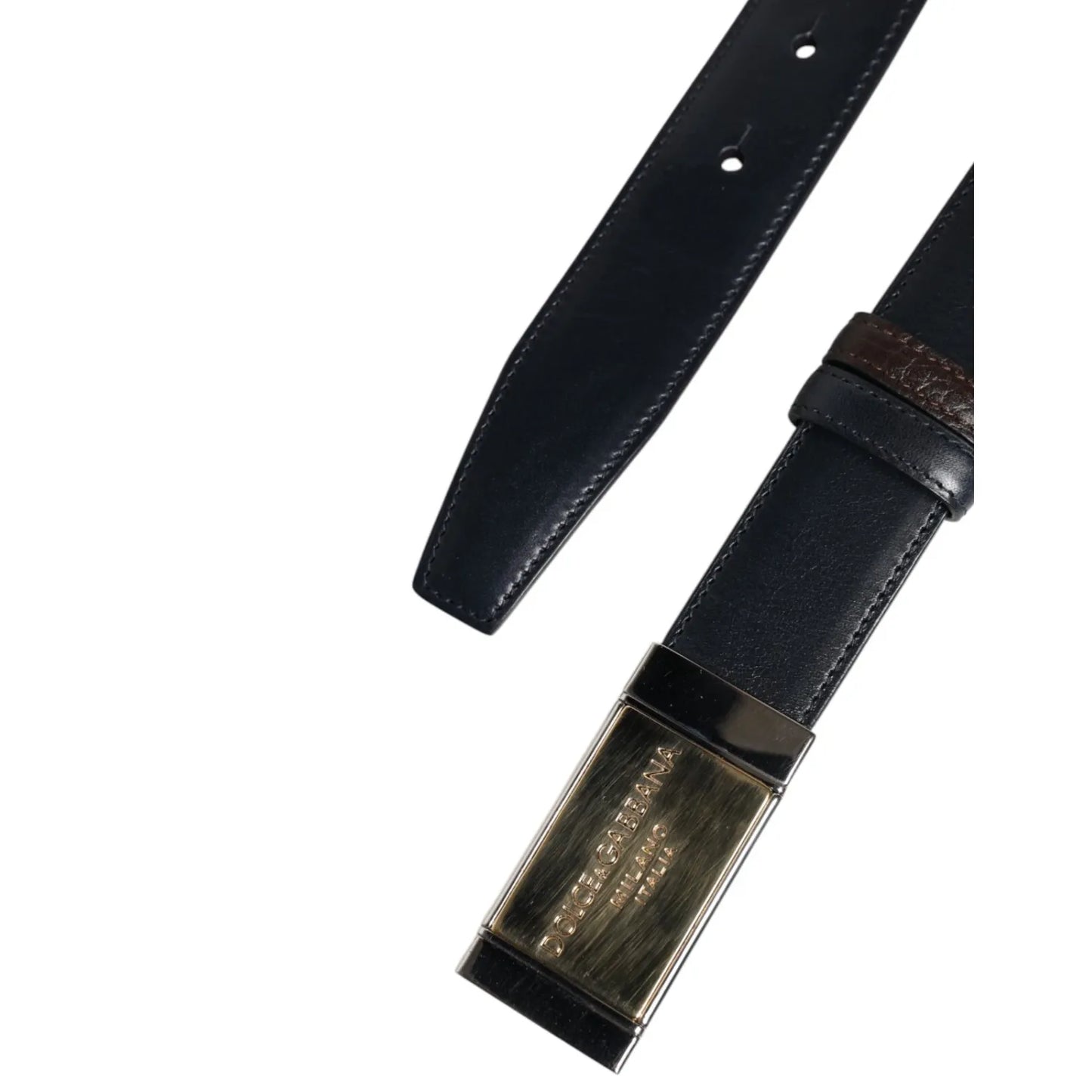 Dolce & Gabbana Blue Brown Leather Buckle Reversible Belt