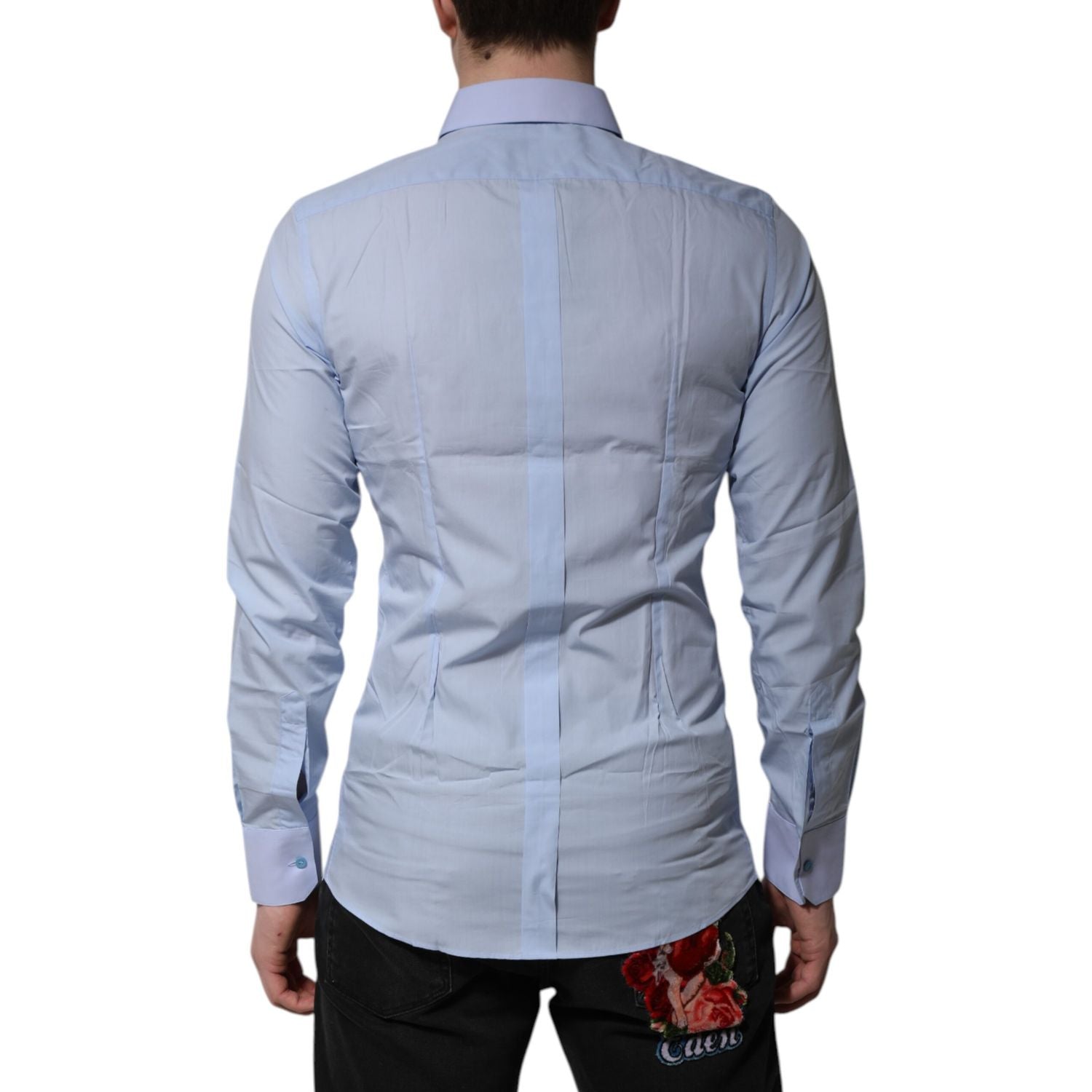Dolce & Gabbana Blue Cotton GOLD Long Sleeves Men Dress Shirt