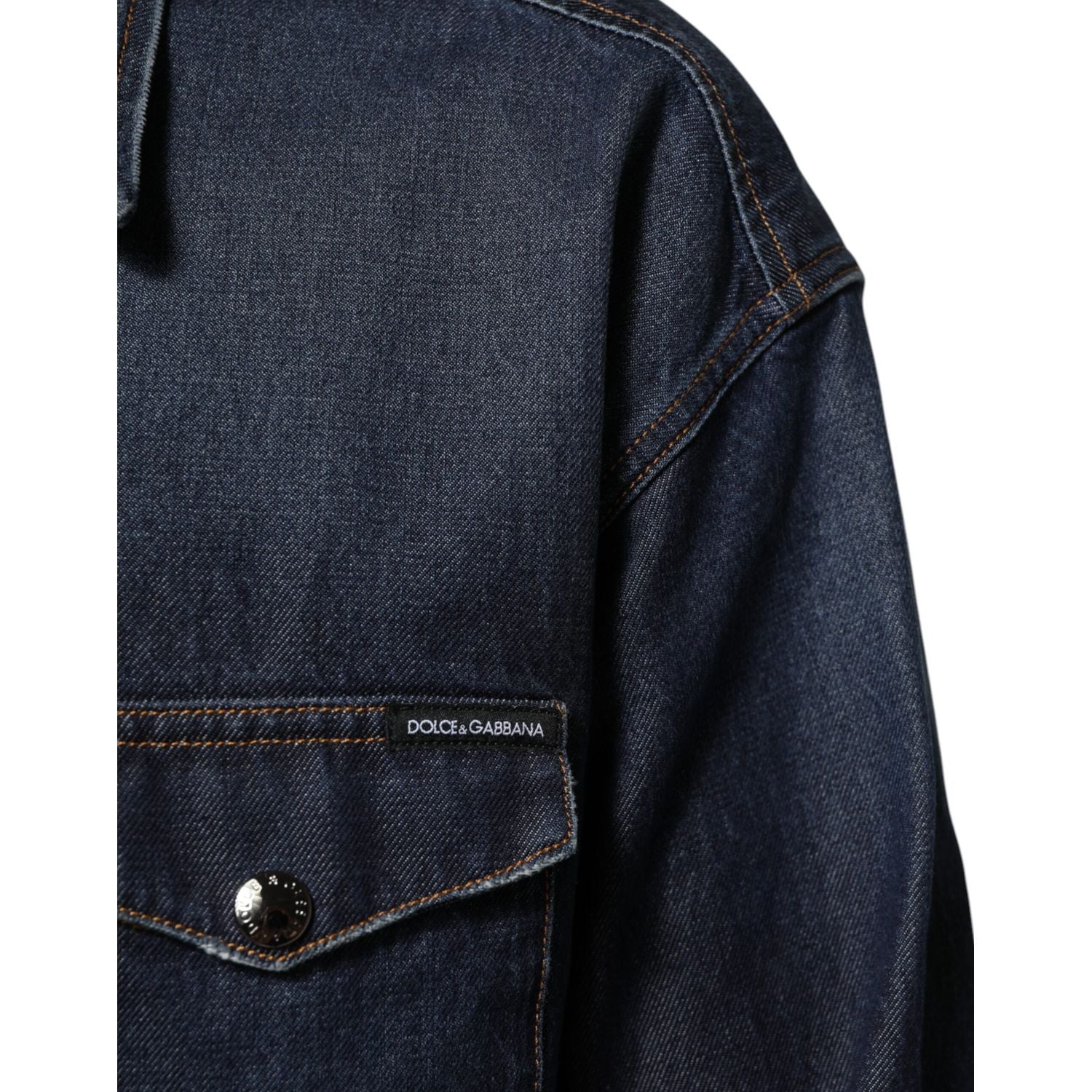 Dolce & Gabbana Blue Denim Button Casual Logo Patch Men Shirt