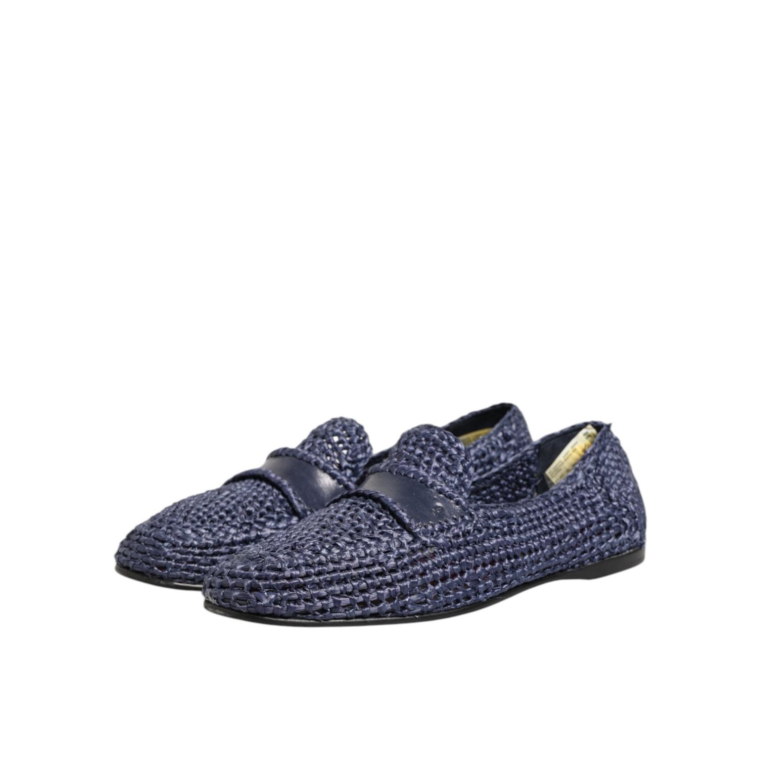Dolce & Gabbana Blue Woven Leather Slip On Loafers Men Shoes