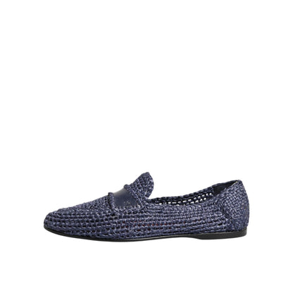 Dolce & Gabbana Blue Woven Leather Slip On Loafers Men Shoes