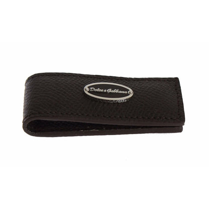 Dolce & Gabbana Brown Leather Magnet Mens Money Cash Clip
