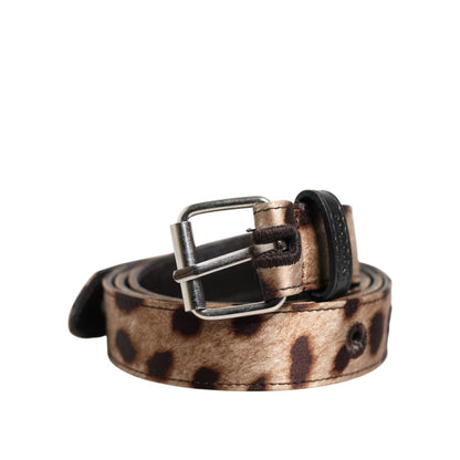 Dolce & Gabbana Brown Leopard Silver Metal Buckle Belt