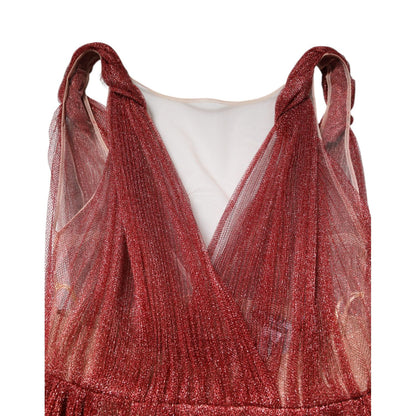 Dolce & Gabbana Burgundy Mesh Sleeveless Midi A-line Dress