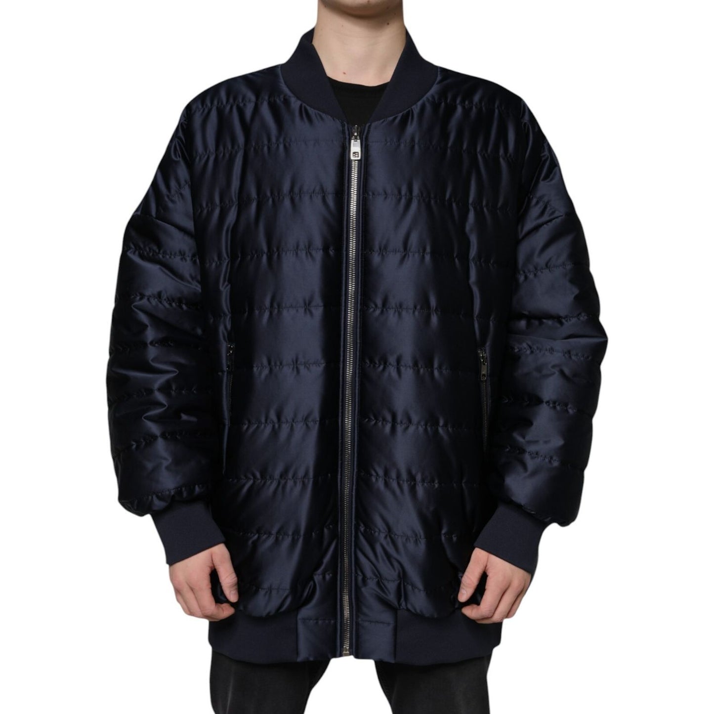 Dolce & Gabbana Dark Blue Quilted Full Zip Bomber Jacket