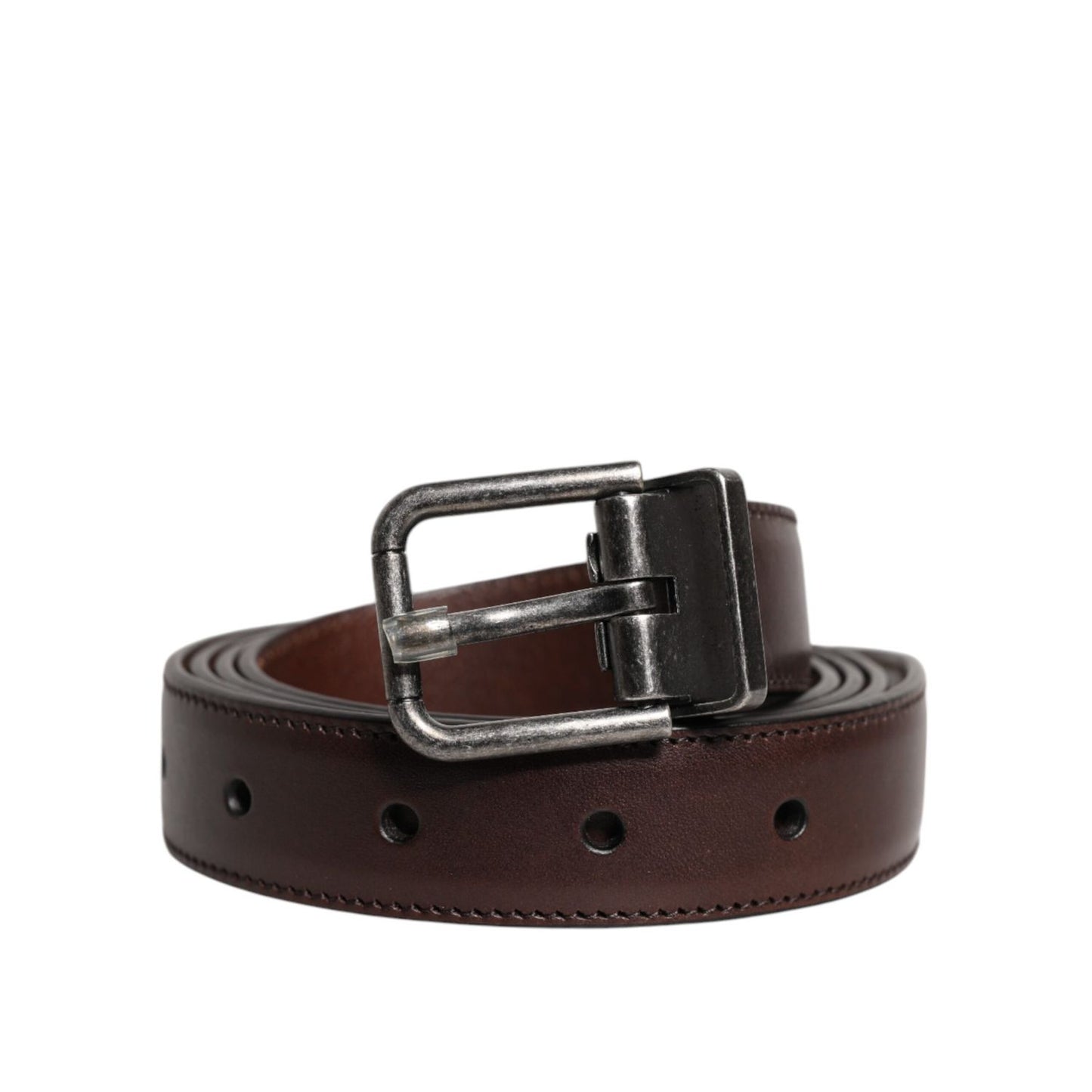 Dolce & Gabbana Dark Brown Leather Antique Silver Buckle Belt