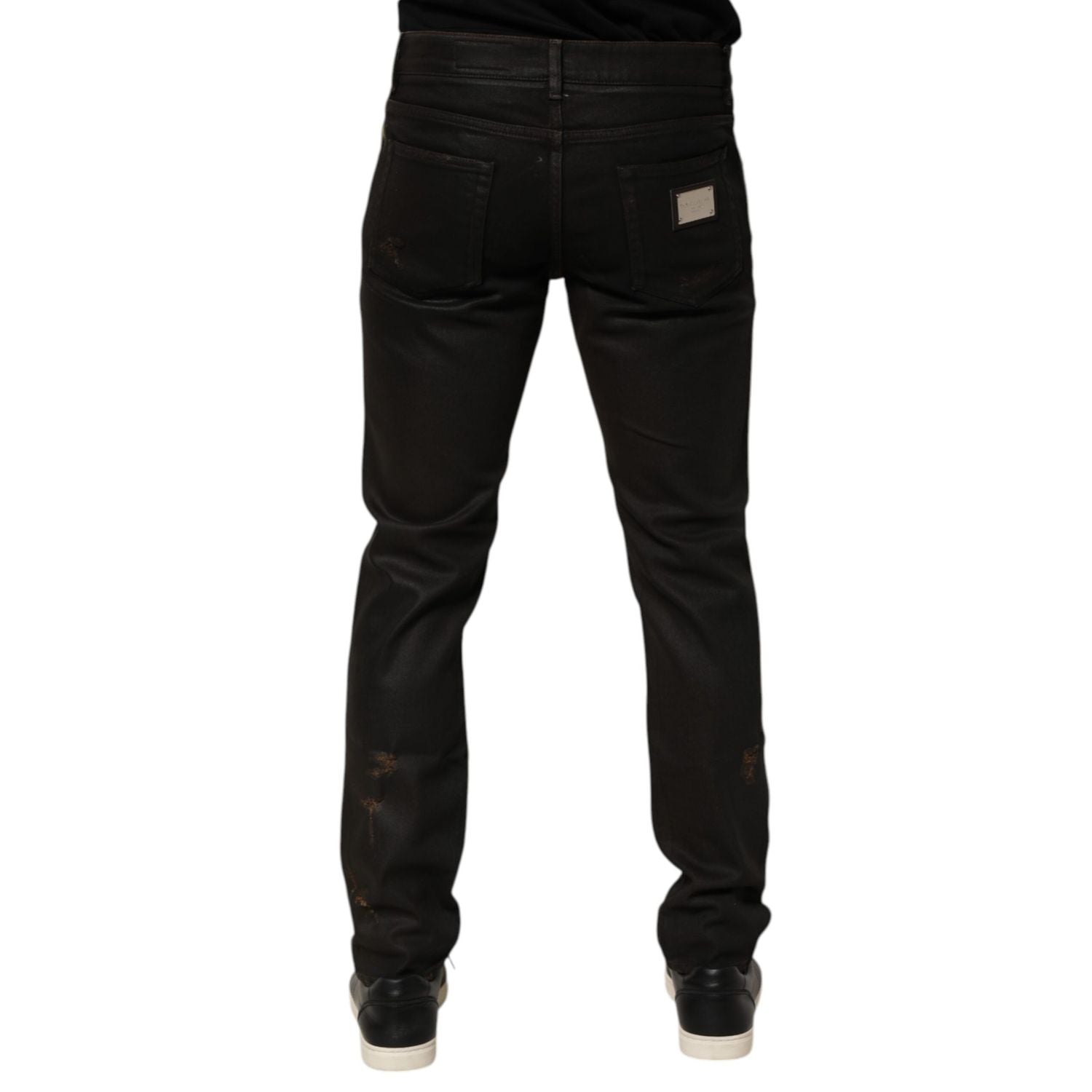 Dolce & Gabbana Dark Brown Tattered Cotton Skinny Denim Jeans