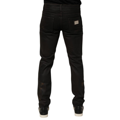 Dolce & Gabbana Dark Brown Tattered Cotton Skinny Denim Jeans