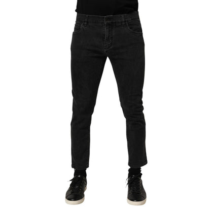 Dolce & Gabbana Dark Gray Cotton Stretch Denim Trouser Jeans for men, showcasing sleek fit and five-pocket style in premium fabric.