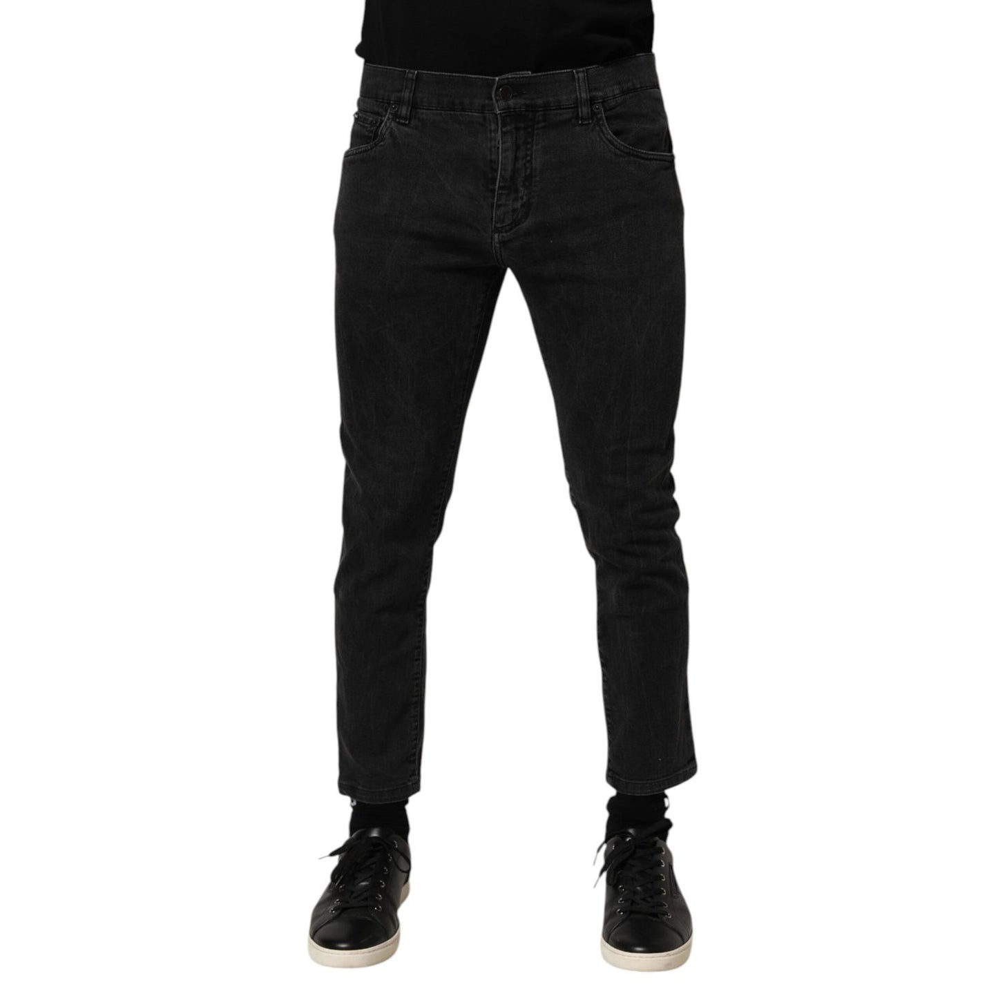 Dolce & Gabbana Dark Gray Cotton Stretch Denim Trouser Jeans with sleek fit and five-pocket styling.