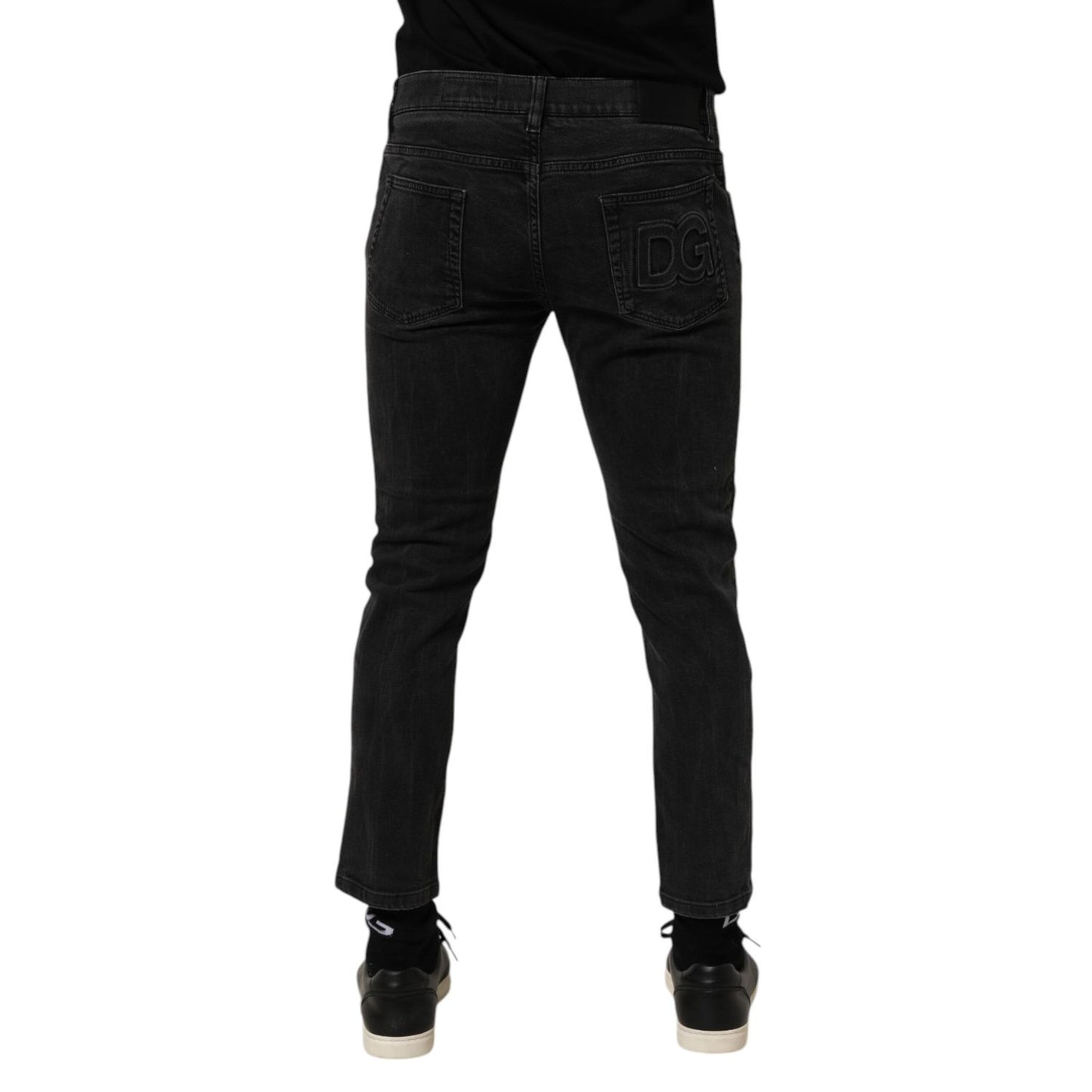 Back view of Dolce & Gabbana Dark Gray Cotton Stretch Denim Trouser Jeans with subtle designer detailing.