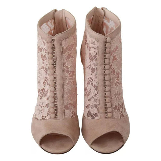 Dolce & Gabbana Beige Lace Suede Peep Toe Ankle Boots Shoes 1728,67345645728,Beige,Boots - Women - Shoes,Dolce & Gabbana,EU40/US9.5,Material: 48% Cotton 37% Leather 11% Viscose 4% Nylon,Preowned / Defect,Women Dolce & Gabbana LA8038-40