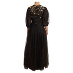 Dolce & Gabbana Black Crystal Floral Maxi Ball Gown Dress DR28244-40