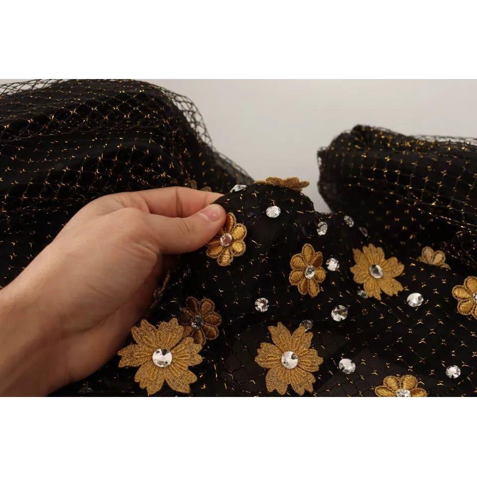 Dolce & Gabbana Black Crystal Floral Maxi Ball Gown Dress DR28244-40