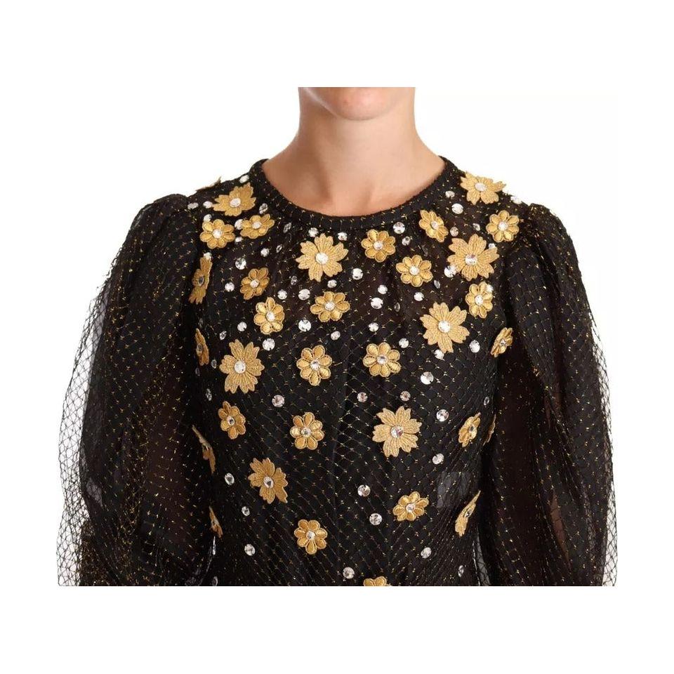 Dolce & Gabbana Black Crystal Floral Maxi Ball Gown Dress DR28244-40