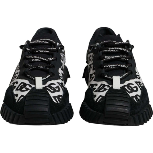 Dolce & Gabbana Black Logo Lace Up Low Top NS1 Sneakers Shoes 1728,67345645728,Black and White,Dolce & Gabbana,EU44/US11,Material: 70% Nylon 20% Leather 10% Elastane,Men,Men - Shoes,Preowned / Defect,Shoes,Sneakers - Men - Shoes Dolce & Gabbana MV7194#1-4