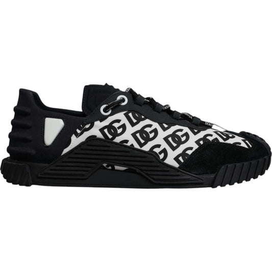 Dolce & Gabbana Black Logo Lace Up Low Top NS1 Sneakers Shoes 1728,67345645728,Black and White,Dolce & Gabbana,EU44/US11,Material: 70% Nylon 20% Leather 10% Elastane,Men,Men - Shoes,Preowned / Defect,Shoes,Sneakers - Men - Shoes Dolce & Gabbana MV7194#2-4
