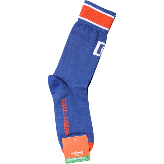 Dolce & Gabbana Blue Cotton DG Logo Print Mid Calf Socks 1728,67345645728,Accessories,Blue,Dolce & Gabbana,L,Material: 73% Cotton 27% Nylon,Men - Accessories,New with tags,Socks - Men - Accessories,Unisex Dolce & Gabbana SCS2190-L