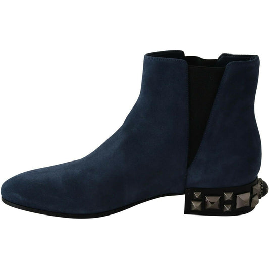 Dolce & Gabbana Chic Blue Suede Mid-Calf Boots with Stud Details 1728,67345645728,Blue,Boots - Women - Shoes,Dolce & Gabbana,EU38.5/US8,Material: 100% Suede,New with tags,Women Dolce & Gabbana LA8765-38.5