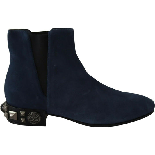 Dolce & Gabbana Chic Blue Suede Mid-Calf Boots with Stud Details 1728,67345645728,Blue,Boots - Women - Shoes,Dolce & Gabbana,EU38.5/US8,Material: 100% Suede,New with tags,Women Dolce & Gabbana LA8765-38.5